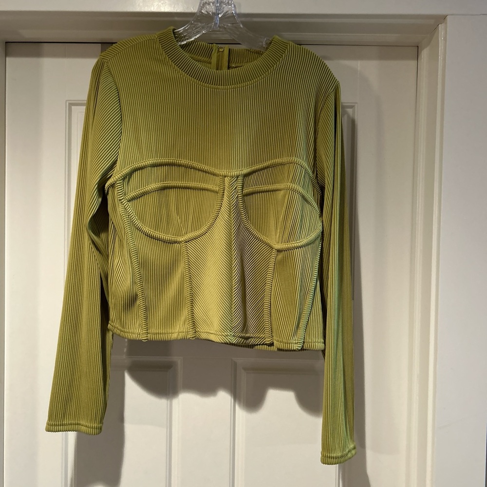 Anthropologie Green Crop Bustier Top - Picture 2 of 6